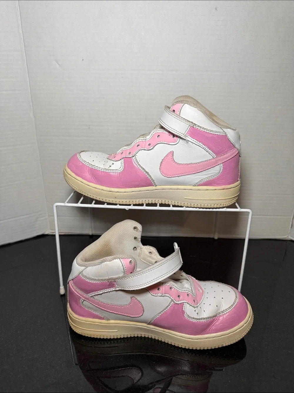 Nike Air Force 1 Mid White Pink Girls Custom Rhinestone Swoosh Sneakers Size 3Y